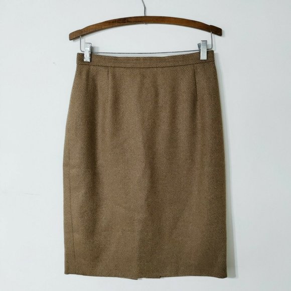 Vtg Escada Camel Pencil Skirt High Waist Check - Picture 1 of 6